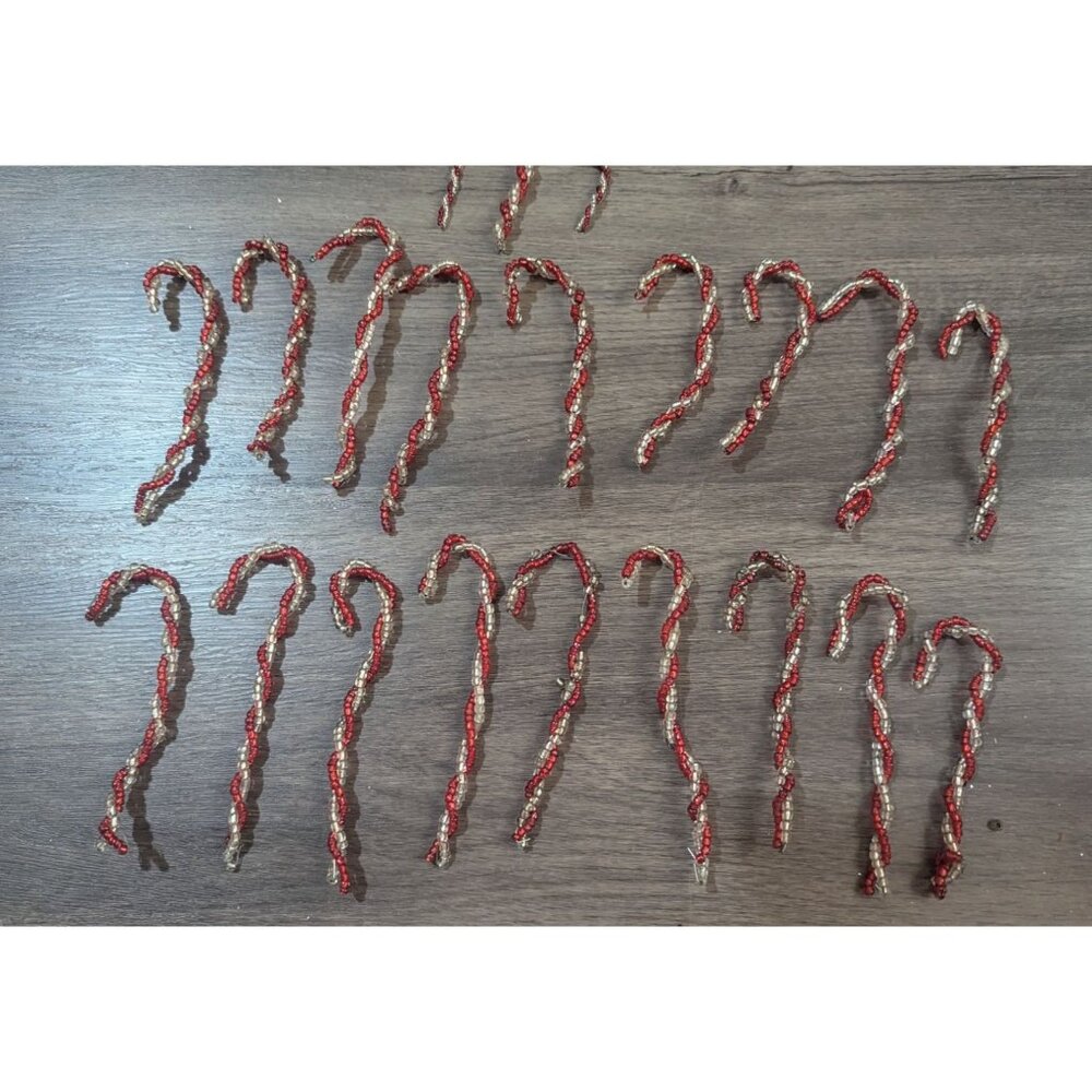 vintage Red & Clear Beaded Candy Cane Christmas Ornaments Set Of 20 Handcrafted‎